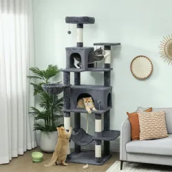 Árbol Rascador para Gatos con Plataforma Torre Escalador para Gatos con Cama Cuevas Postes de Sisal 60x48x202 cm... - Ogal.Es