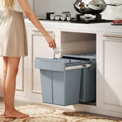 Cubo de Basura bajo Fregadero 2 Contenedores de Reciclaje Extraíble 2 x 20 L Deslizamiento Suave Gris - Ogal.Es