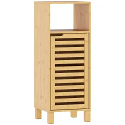 Mueble Auxiliar de Baño Estrecho con Puerta de Lamas Balda Abierto Estante Ajustable 30x30x80 cm Natural - Ogal.Es