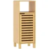 Mueble Auxiliar de Baño Estrecho con Puerta de Lamas Balda Abierto Estante Ajustable 30x30x80 cm Natural - Ogal.Es