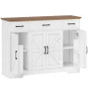 Aparador de Cocina Rústico 4 Estantes de Puerta Estantes Ajustables 3 Cajones 120x38x87 cm Blanco y Nogal - Ogal.Es