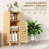 Mueble Auxiliar de Baño Estrecho con Puerta de Lamas Balda Abierto Estante Ajustable 30x30x80 cm Natural - Ogal.Es