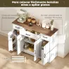 Aparador de Cocina Rústico 4 Estantes de Puerta Estantes Ajustables 3 Cajones 120x38x87 cm Blanco y Nogal - Ogal.Es