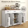 Aparador de Cocina Rústico 4 Estantes de Puerta Estantes Ajustables 3 Cajones 120x38x87 cm Blanco y Nogal - Ogal.Es