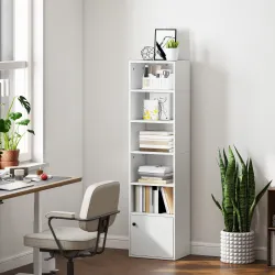 Librería de 5 Niveles Estantería para Libros Moderna con Estantes Abiertos y Puerta 40x30x156 cm Blanco - Ogal.Es