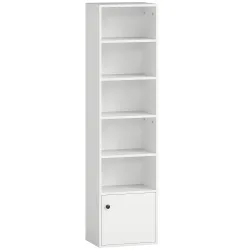 Librería de 5 Niveles Estantería para Libros Moderna con Estantes Abiertos y Puerta 40x30x156 cm Blanco - Ogal.Es