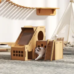 Rascador Cartón para Gatos Forma Castillo 2 en 1 Rascador para Gatos con 2 Zonas de Rascado Catnip 67x66x57 cm M... - Ogal.Es