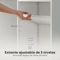 Librería de 5 Niveles Estantería para Libros Moderna con Estantes Abiertos y Puerta 40x30x156 cm Blanco - Ogal.Es