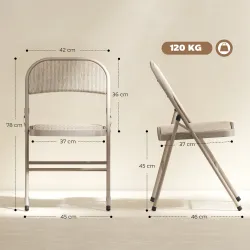 Juego de 2 Sillas Plegables Tapizadas en Lino Sintético con Respaldo y Estructura de Acero para Salón 45x46x78 c... - Ogal.Es