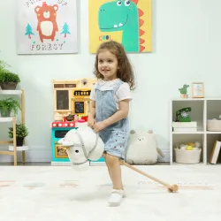 Cabeza de Caballo con Palo de Madera Diseño Unicornio Sonidos y Ruedas Caballo de Juguete 95 cm de Altura Blanco - Ogal.Es