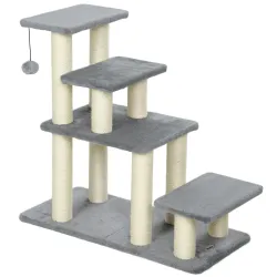 Escalera para Mascotas Ajustable de 3/4 Peldaños Escalera para Gatos con Postes Rascadores Bola Colgante Gris - Ogal.Es