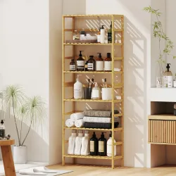 Estantería de Bambú de 6 Niveles Librería para Espacios Pequeños Baño Sala de Estar y Cocina Natural - Ogal.Es