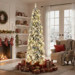 Árbol de Navidad Estrecho 225 cm con Luces LED Bicolores 11 Modos de Iluminación Temporizador 800 Ramas Verde - Ogal.Es