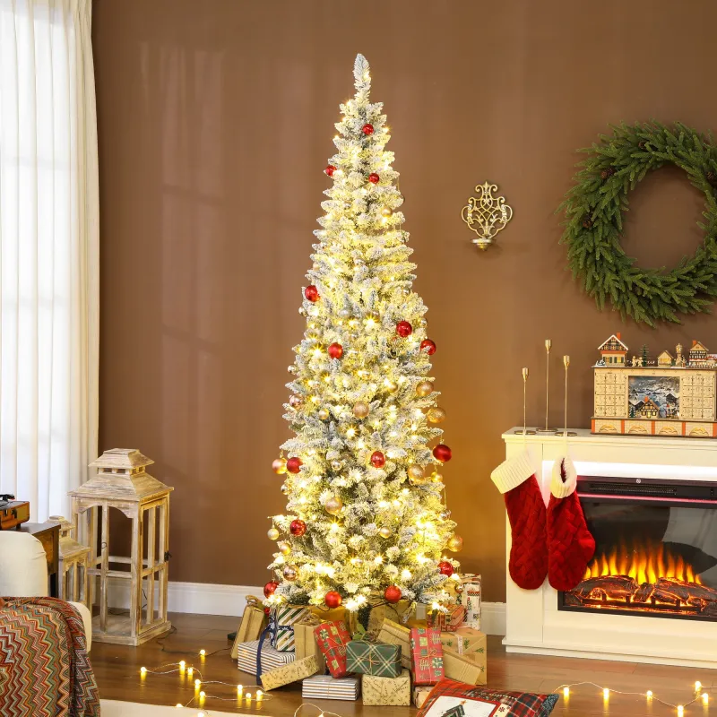 Árbol de Navidad Estrecho 210 cm con Luces LED Bicolores 11 Modos de Iluminación 687 Ramas Verde - Ogal.Es