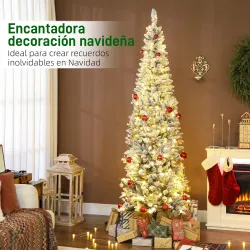 Árbol de Navidad Estrecho 210 cm con Luces LED Bicolores 11 Modos de Iluminación 687 Ramas Verde - Ogal.Es
