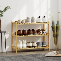 Zapatero de Bambú de 3 Niveles Estantería de Zapatos para 9 Pares para Recibidor Pasillo 70x26x57,5 cm Natural - Ogal.Es