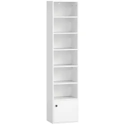 Librería de 7 Niveles Estantería para Libros Moderna con Estantes Abiertos y Puerta 40x30x180 cm Blanco - Ogal.Es