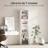 Librería de 7 Niveles Estantería para Libros Moderna con Estantes Abiertos y Puerta 40x30x180 cm Blanco - Ogal.Es