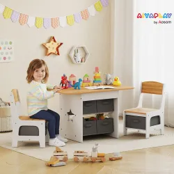 Mesa Infantil con 2 Sillas con 6 Cajones de Tela Diseño Estrellas para Niños y Niñas de 3-8 Años Natural - Ogal.Es