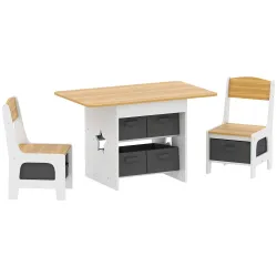 Mesa Infantil con 2 Sillas con 6 Cajones de Tela Diseño Estrellas para Niños y Niñas de 3-8 Años Natural - Ogal.Es