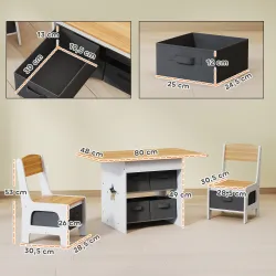 Mesa Infantil con 2 Sillas con 6 Cajones de Tela Diseño Estrellas para Niños y Niñas de 3-8 Años Natural - Ogal.Es
