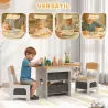 Mesa Infantil con 2 Sillas con 6 Cajones de Tela Diseño Estrellas para Niños y Niñas de 3-8 Años Natural - Ogal.Es