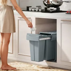 Cubo de Basura bajo Fregadero 2 Contenedores de Reciclaje Extraíble 20L+10L Deslizamiento Suave Gris - Ogal.Es