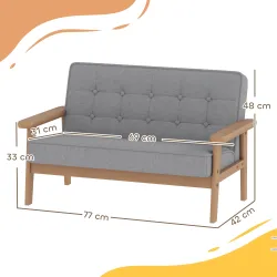 Sofá para Niños de 2 Plazas Sillón Infantil de Felpa Suave Estructura de Madera para Niños de 3-8 Años Gris - Ogal.Es