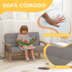 Sofá para Niños de 2 Plazas Sillón Infantil de Felpa Suave Estructura de Madera para Niños de 3-8 Años Gris - Ogal.Es