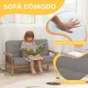Sofá para Niños de 2 Plazas Sillón Infantil de Felpa Suave Estructura de Madera para Niños de 3-8 Años Gris - Ogal.Es