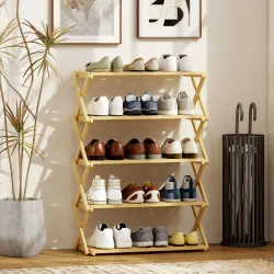 Zapatero Estrecho de Bambú Zapatero Vertical Plegable de 5 Niveles Sin Instalación Natural - Ogal.Es