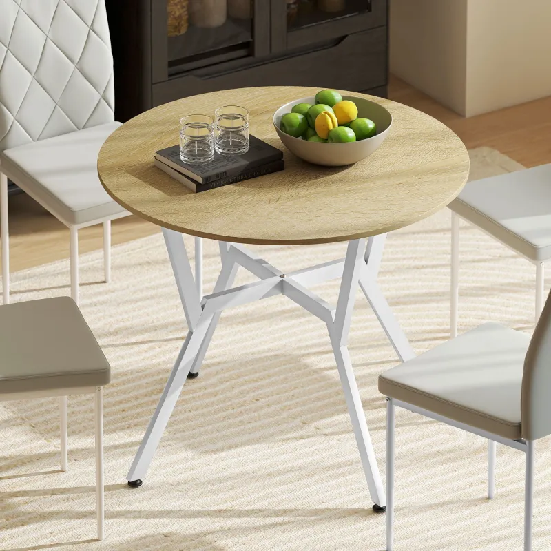 Mesa de Comedor Redonda para 2 Personas Mesa de Cocina Industrial Patas Curvadas de Acero 90x90x76 cm Natural y ... - Ogal.Es