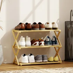 Zapatero Estrecho de Bambú Zapatero Vertical Plegable de 3 Niveles Sin Instalación Natural - Ogal.Es