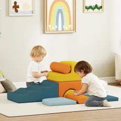 Juego de 9 Bloques de Espuma para Niños con Fundas de Terciopelo Lavables para Escalar y Gatear Multicolor - Ogal.Es