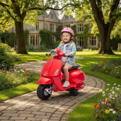 Moto Eléctrica para Niños de 2-6 Años con Batería 6V Faro Bocina y Ruedas Auxiliares Rojo - Ogal.Es