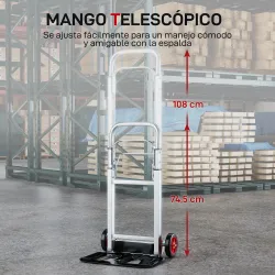 Carretilla de Mano Plegable de Aluminio Carga 90 kg con Ruedas Mango Telescópico Ajustable 40x41x108 cm Plata y ... - Ogal.Es