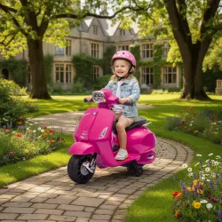 Moto Eléctrica para Niños de 2-6 Años con Batería 6V Faro Bocina y Ruedas Auxiliares Rosa - Ogal.Es
