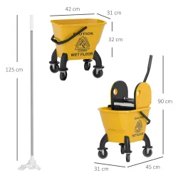 Cubo de Fregona con Ruedas y Escurridor Desmontable de Prensa Capacidad 26L Incluye Fregona y Asa Amarillo - Ogal.Es