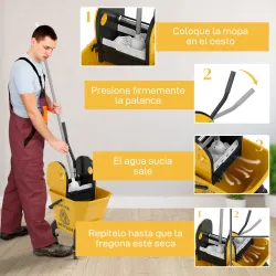 Cubo de Fregona con Ruedas y Escurridor Desmontable de Prensa Capacidad 26L Incluye Fregona y Asa Amarillo - Ogal.Es