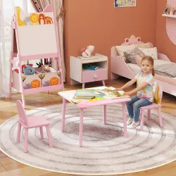 Mesa Infantil con 2 Sillas Mesa y Sillas Infantil con Estampados de Animales para Niños y Niñas de 3-8 Años Rosa - Ogal.Es