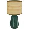Lámpara de Mesa con Base de Cerámica y Pantalla de Lino Estilo Retro para Dormitorio 40W Verde y Madera Natural - Ogal.Es
