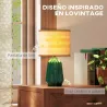 Lámpara de Mesa con Base de Cerámica y Pantalla de Lino Estilo Retro para Dormitorio 40W Verde y Madera Natural - Ogal.Es