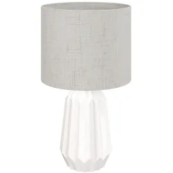 Lámpara de Mesa con Base de Cerámica y Pantalla de Lino Estilo Retro para Dormitorio 40W Blanco y Beige - Ogal.Es
