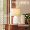 Lámpara de Mesa con Base de Cerámica y Pantalla de Lino Estilo Retro para Dormitorio 40W Blanco y Beige - Ogal.Es