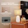 Lámpara de Mesa con Base de Cerámica y Pantalla de Lino Estilo Retro para Dormitorio 40W Blanco y Beige - Ogal.Es