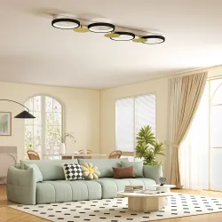 Lámpara de Techo Regulable con 4 Focos Mando a Distancia Modos de Escena 1500 lm 38 W 3000 K-6500 K Negro y Dorado - Ogal.Es