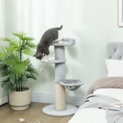 Árbol Rascador para Gatos 103,5 cm con Cama Hamaca Plataforma Poste de Sisal Grueso Bola Colgante Gris Claro - Ogal.Es
