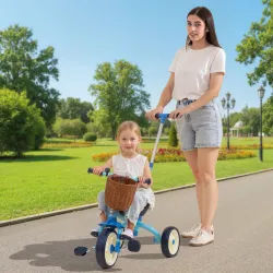 Triciclo para Bebés 2 en 1 para 2-5 Años con Barra Parental Pedales Antideslizantes, Reposapiés Plegables y Cest... - Ogal.Es