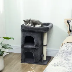 Árbol Rascador para Gatos Árbol para Gatos 66 cm con Cama 2 Cuevas Poste de Sisal Bola para Jugar Gris Oscuro - Ogal.Es