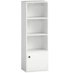 Librería de 4 Niveles Estantería para Libros Moderna con Estantes Abiertos y Puerta 40x30x120 cm Blanco - Ogal.Es